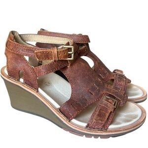 Merrell Brown Leather Wedge Sandals